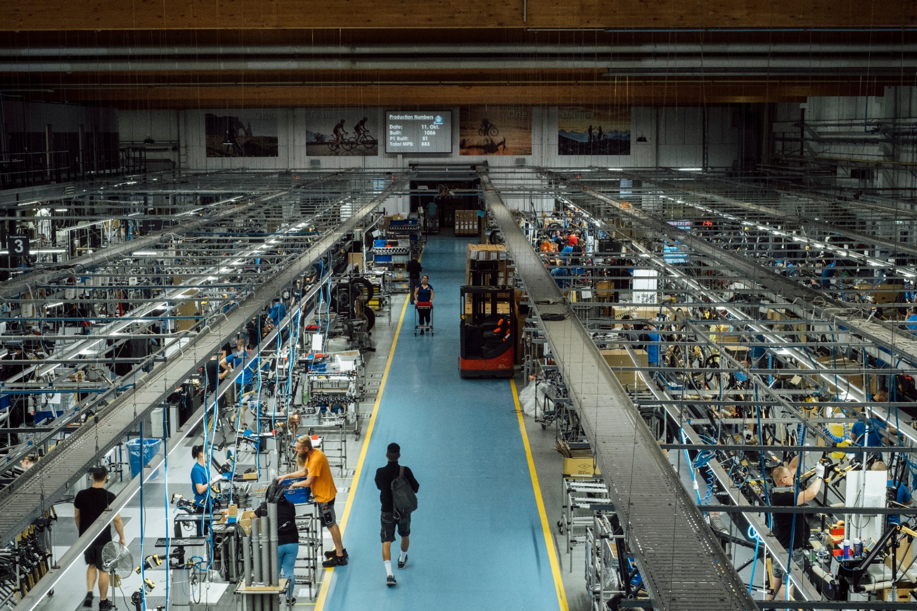 Factory floor of a modern bicycle manufacturing facility